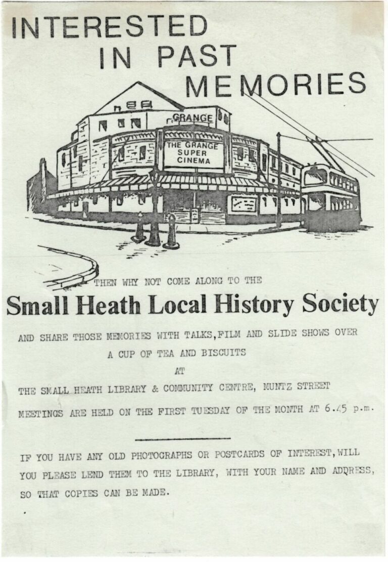 Poster for Small Heath Local History Society, 1980s - courtesy of Cinema Theatre Association