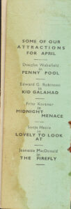 Contents of the Monthly Programme for The Savoy, 1938
